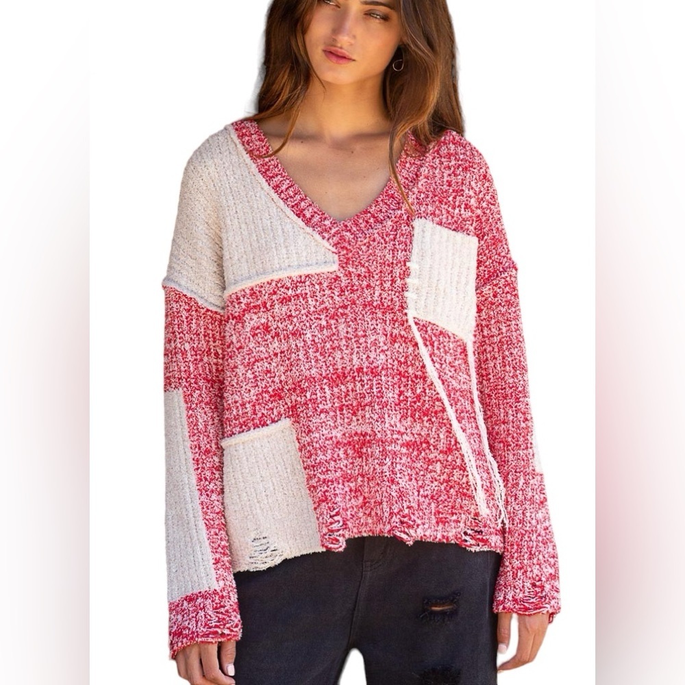 POL.   V-neck Soft Long Sleeve Sweater Oversized